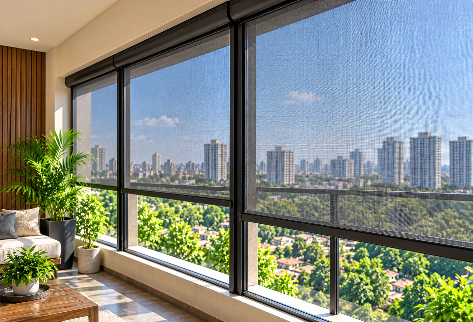 Neutral modern interior and window treatment reference